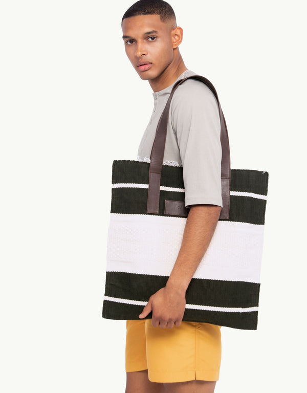 Explore our handcrafted tote bag, inspired by Peruvian artisanship. This two-tone cotton weave tote showcases naturally tanned crust cowhide and tocuyo cotton lining, complete with dual compartments and pockets for practical elegance. Browse our selection of Peruvian artisan tote bags.