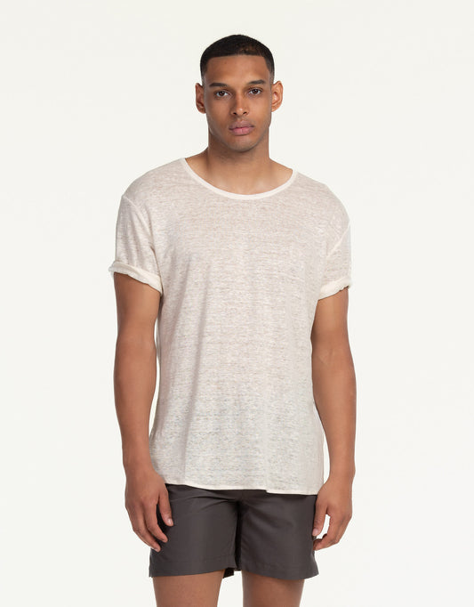 C-NECK PURE LINEN BLANC