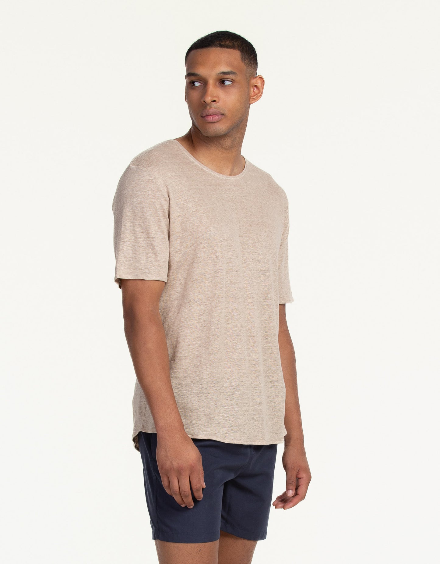 C-NECK PURE LINEN SAND