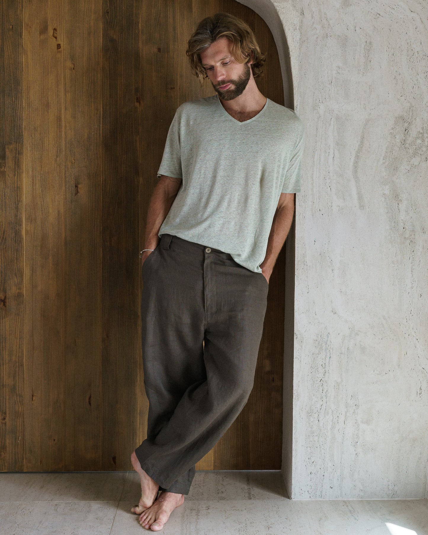 V-NECK LINEN FOG