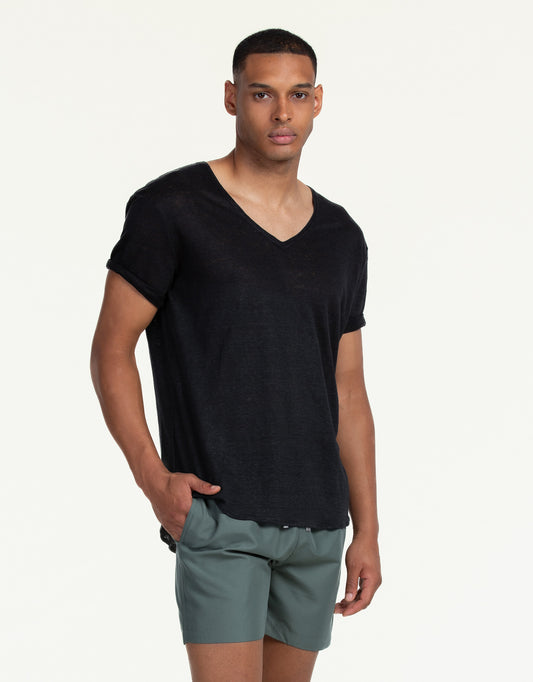 V-NECK LINEN NEGRO