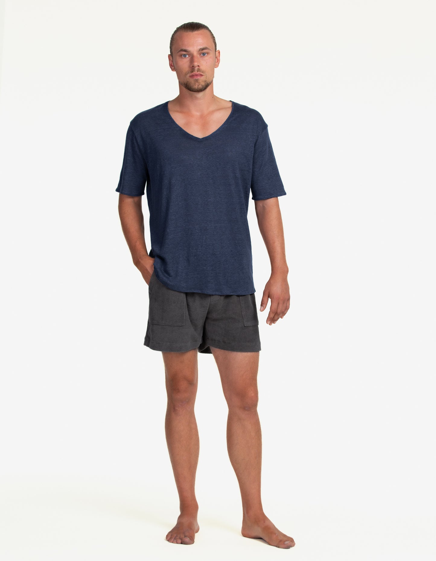 V-NECK LINEN INDIGO