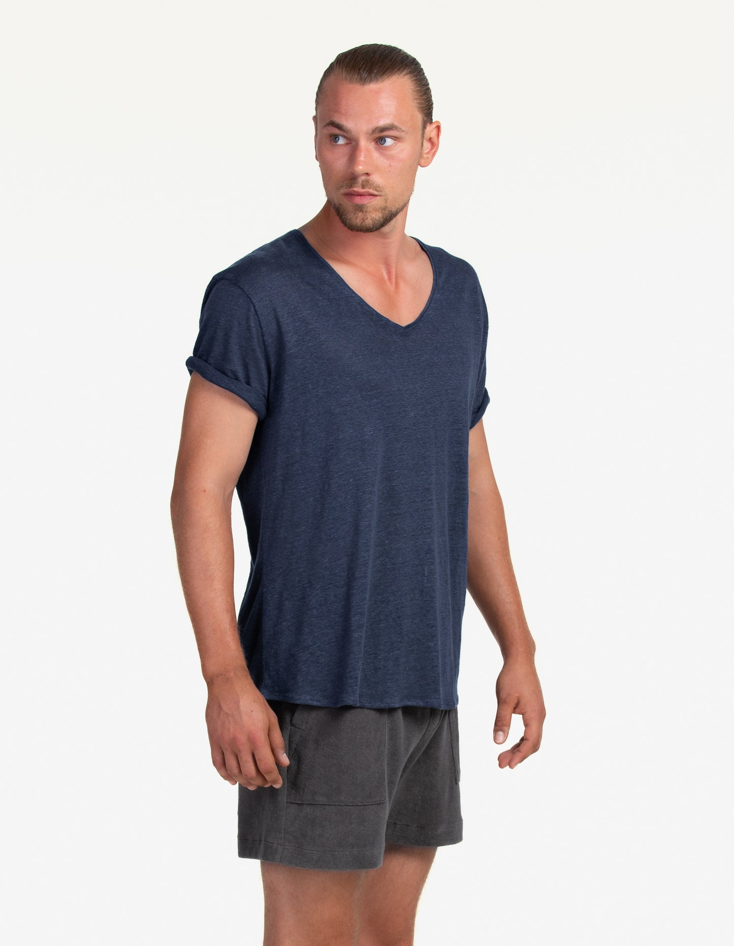 V-NECK LINEN INDIGO