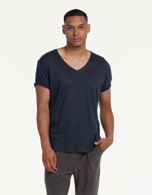 V-NECK PURE LINEN NOCHE