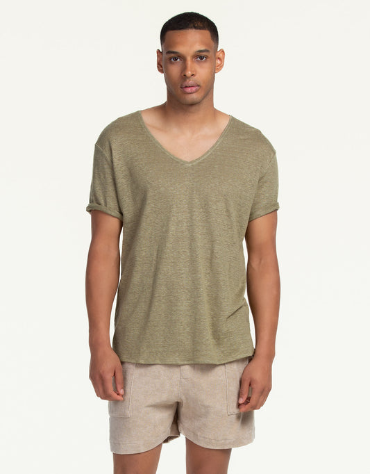 V-NECK LINEN OLIVE