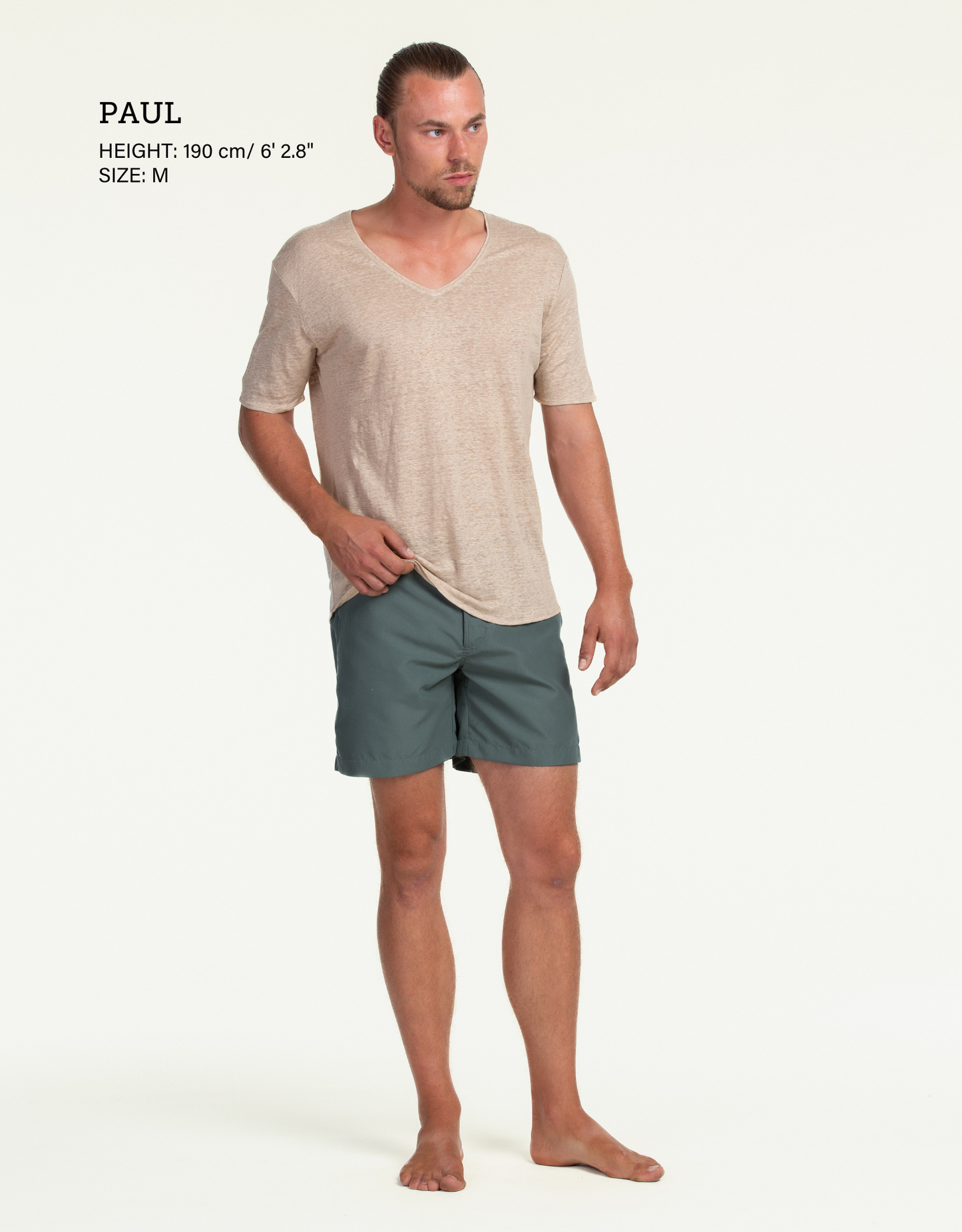 V-NECK PURE LINEN SAND